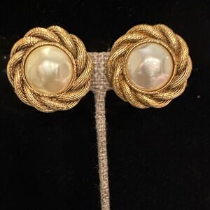 Chanel Gold and Pearl Twisted Rope Earrings
